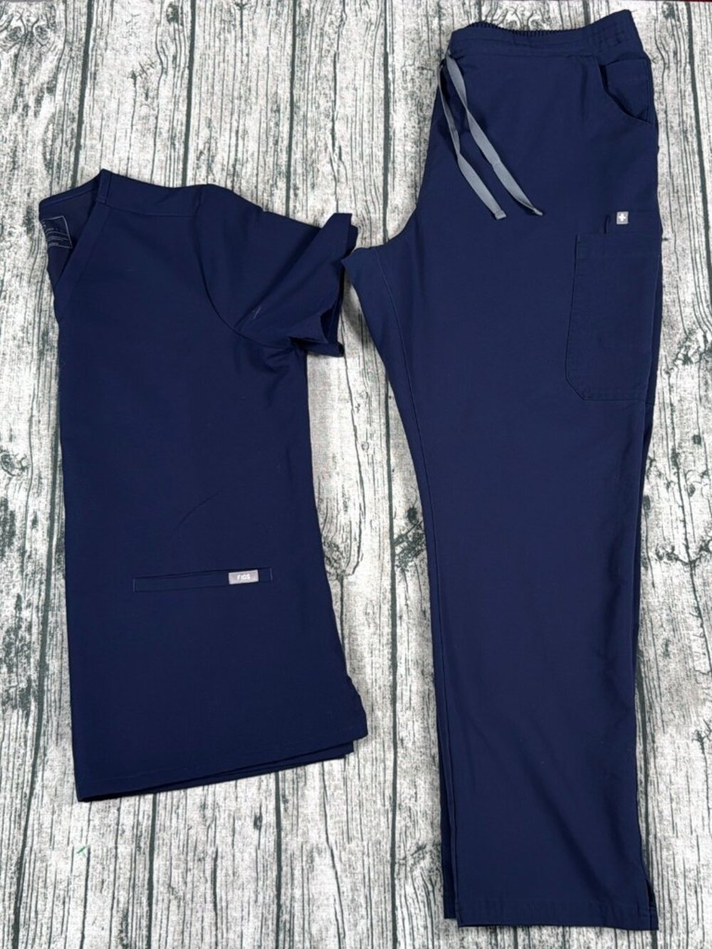 FIGS Technical Collection Scrub Set Navy Blue Women's Top L Pants XL Jogger
